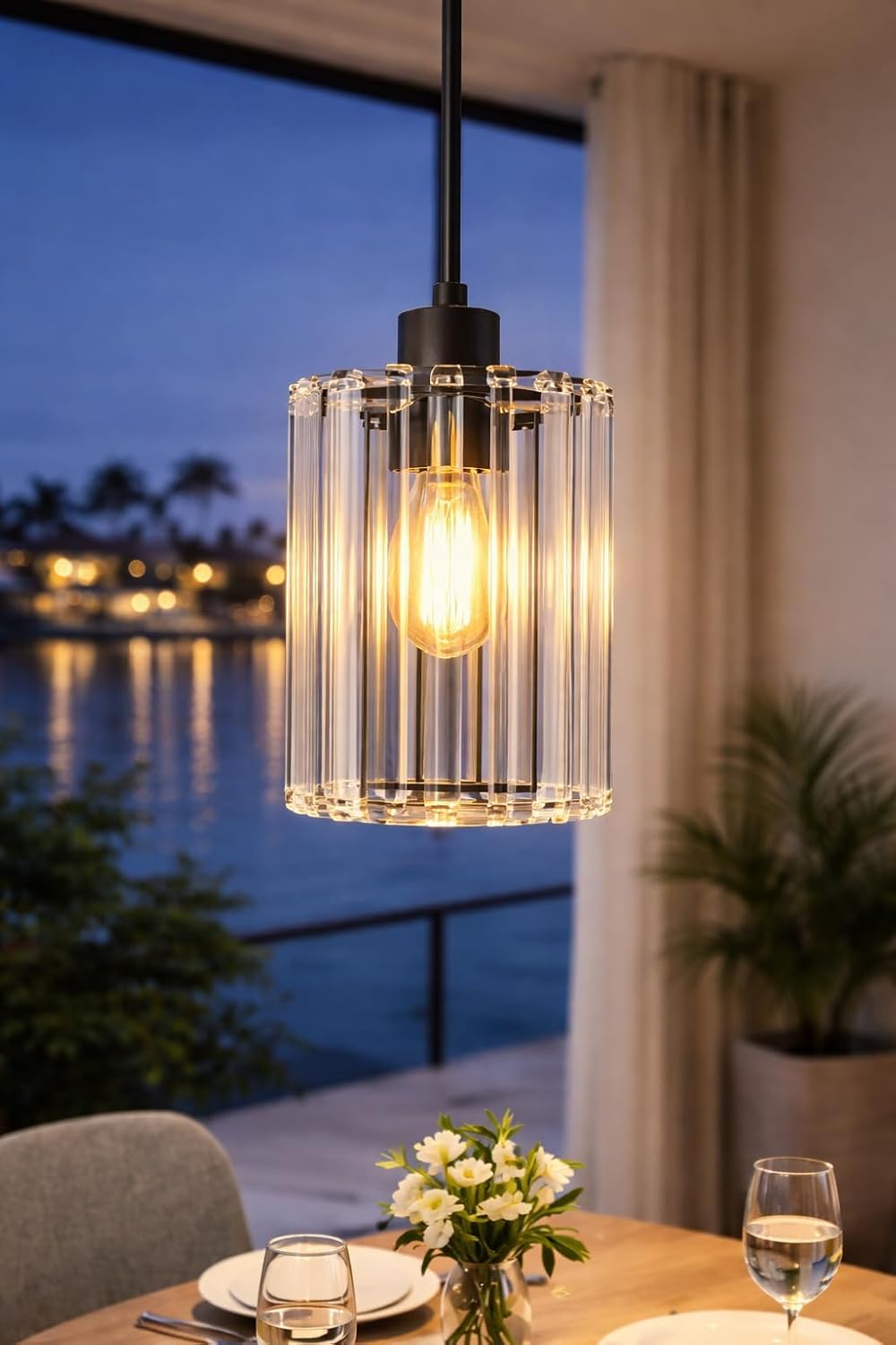 3-Pack Matte Black Crystal Pendant Lights for Kitchen Islands and Interior Upgrades – Image 8