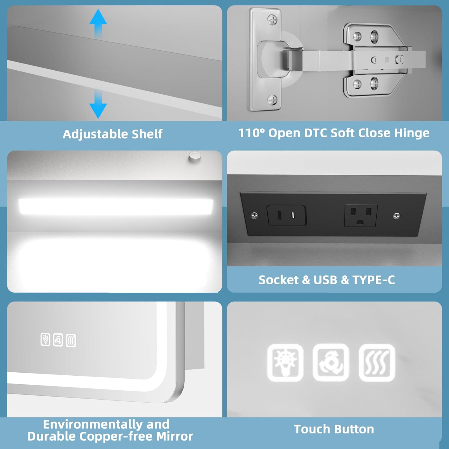 20x28 Lighted Medicine Cabinet with Mirror, Anti-Fog, USB & Outlet – Image 4