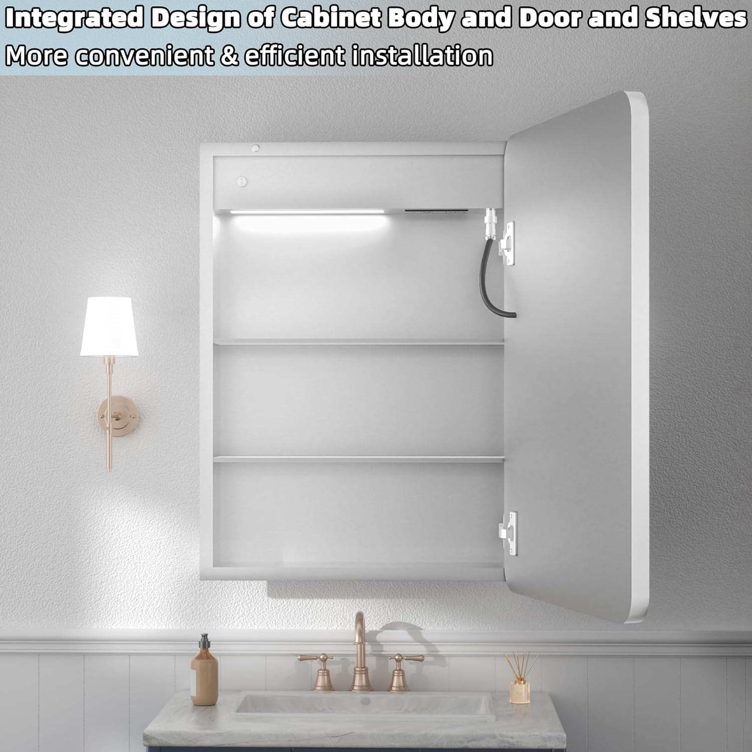 20x28 Lighted Medicine Cabinet with Mirror, Anti-Fog, USB & Outlet – Image 3