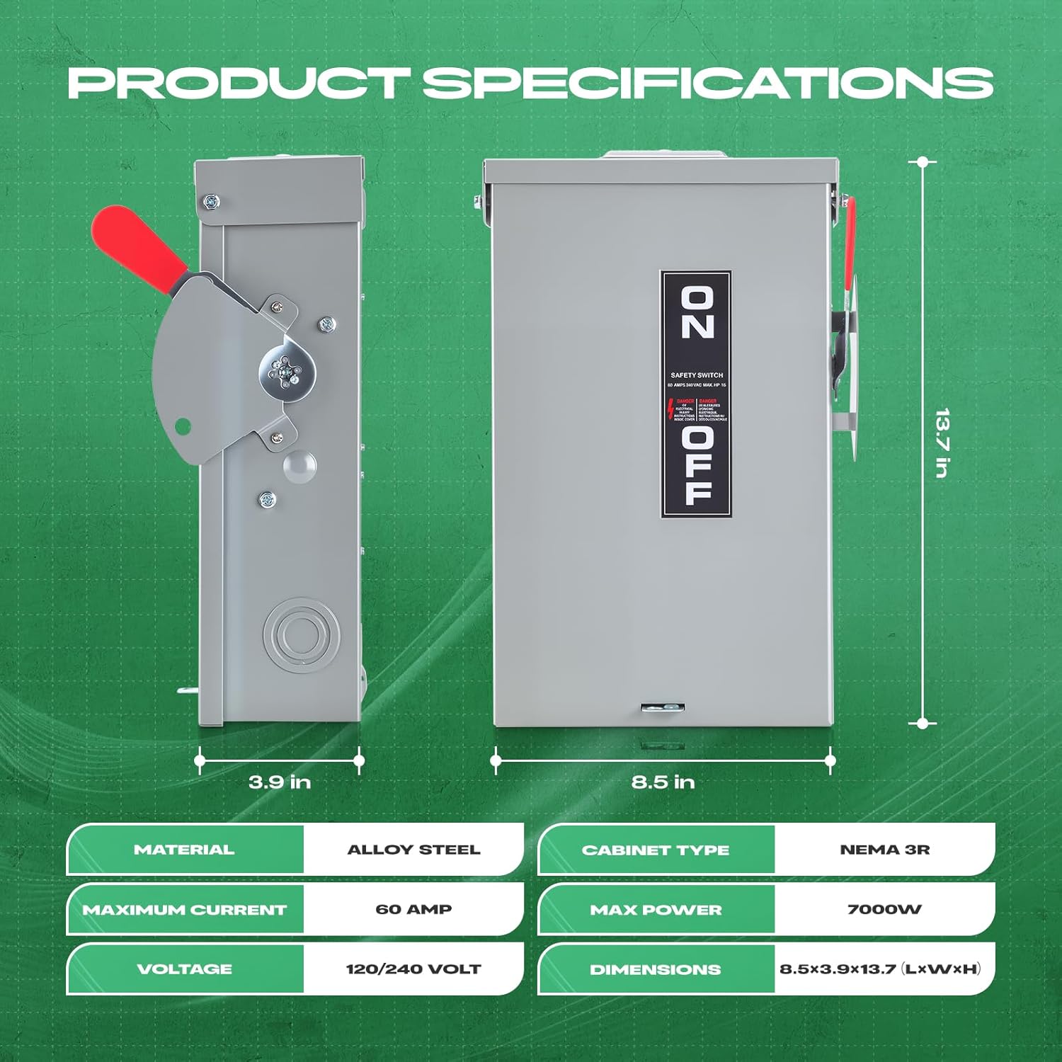 Lovnewmax 60 Amp 3-Pole Disconnect Switch for Safe High-Load Power Control – Image 1