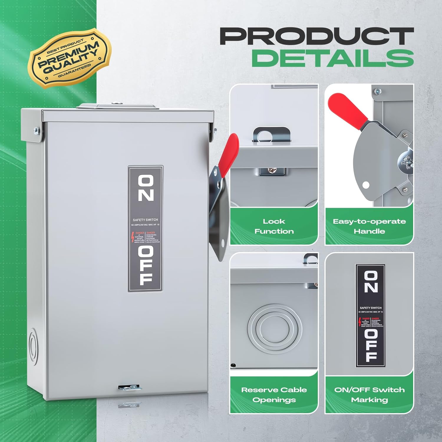 Lovnewmax 60 Amp 3-Pole Disconnect Switch for Safe High-Load Power Control – Image 6