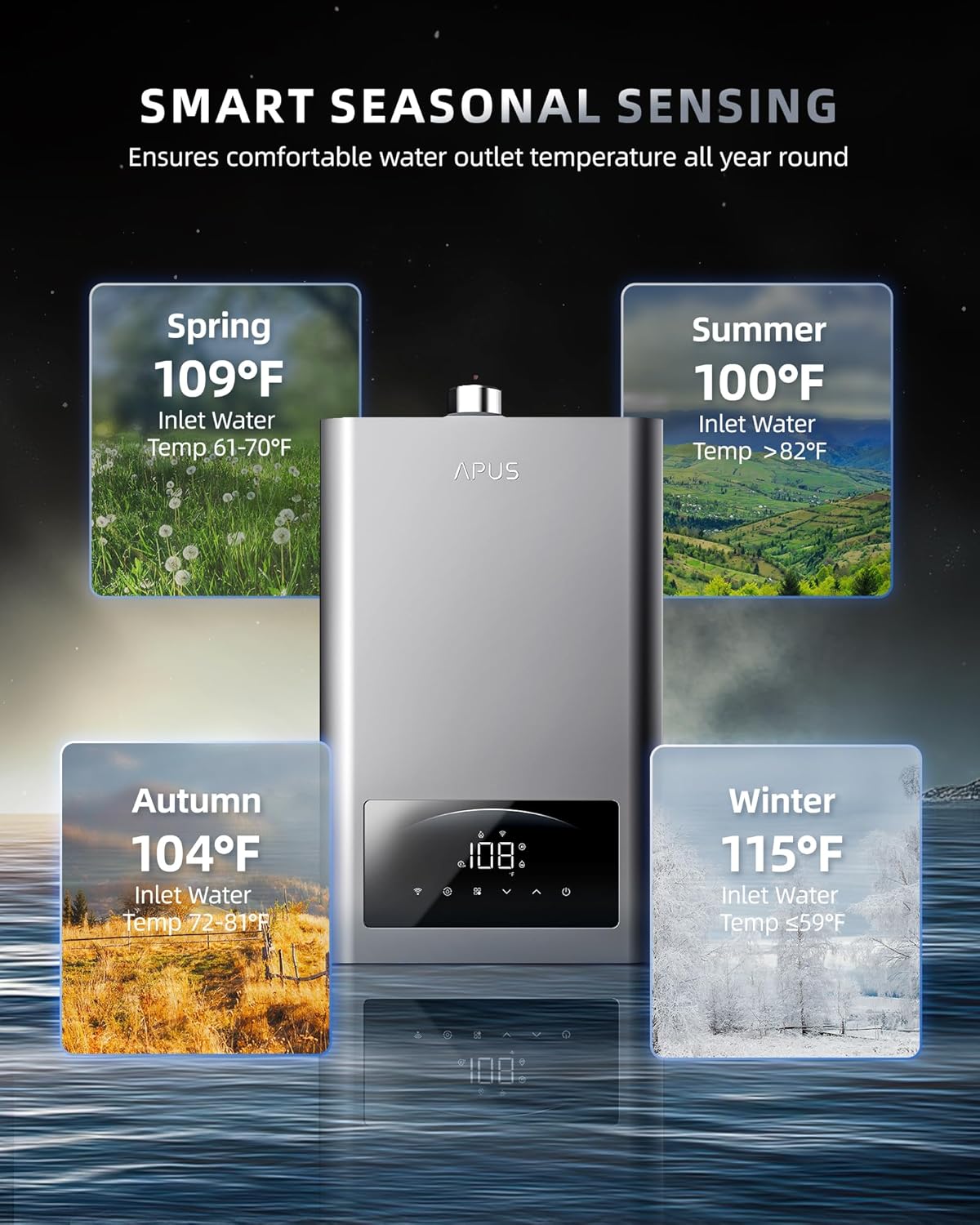 APUS Tankless Water Heater – Natural Gas or Propane, 140,000 BTU, Up to 6.8 GPM, Smart Wi-Fi Indoor Installation – Image 9