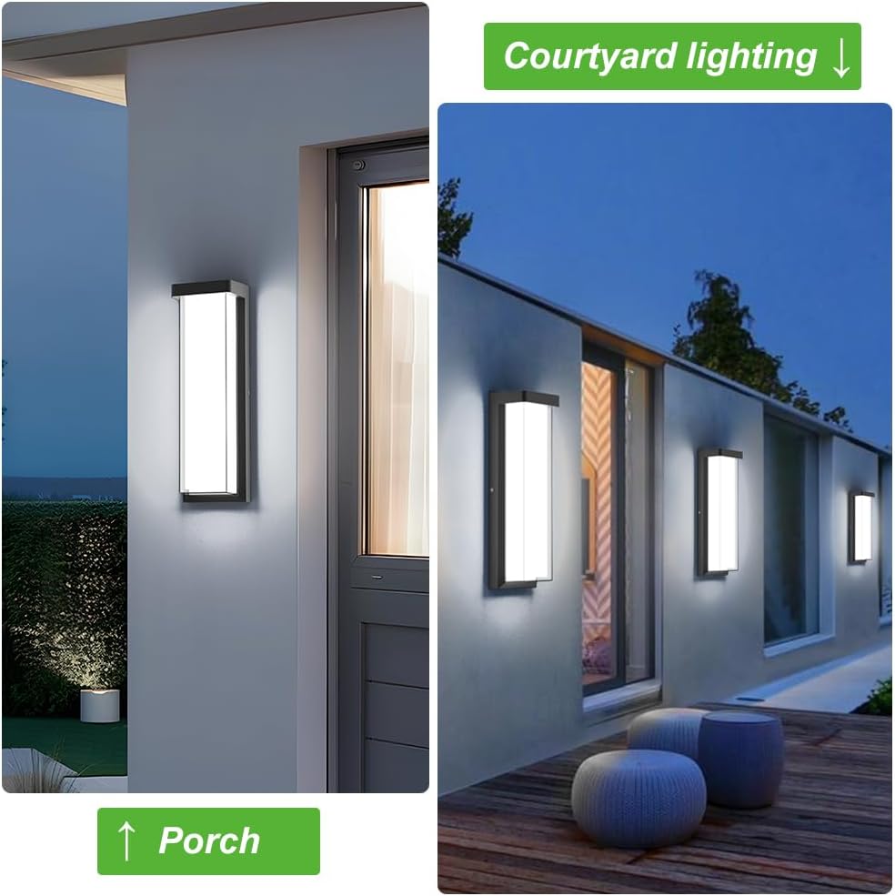 Modern Outdoor Wall Sconce – 16in Dimmable Black Exterior LED Porch Light, 6000K, IP65 Waterproof – Image 7