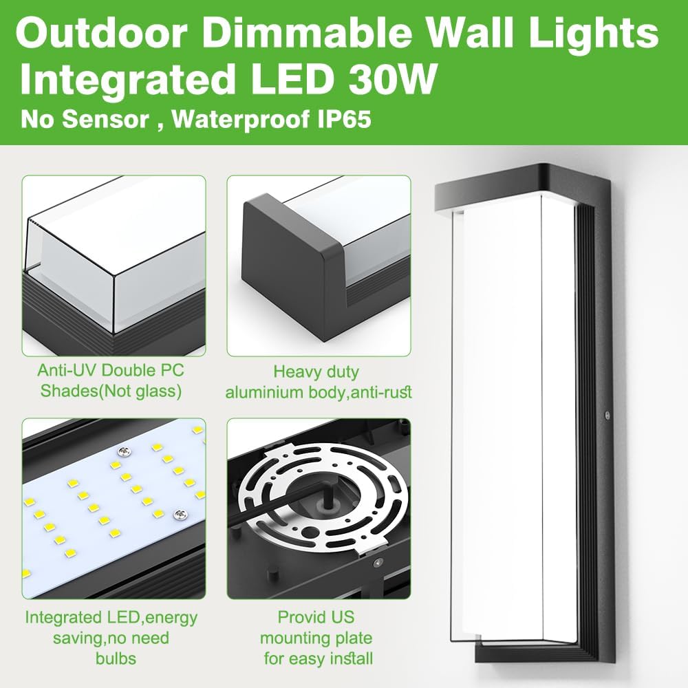 Modern Outdoor Wall Sconce – 16in Dimmable Black Exterior LED Porch Light, 6000K, IP65 Waterproof – Image 8