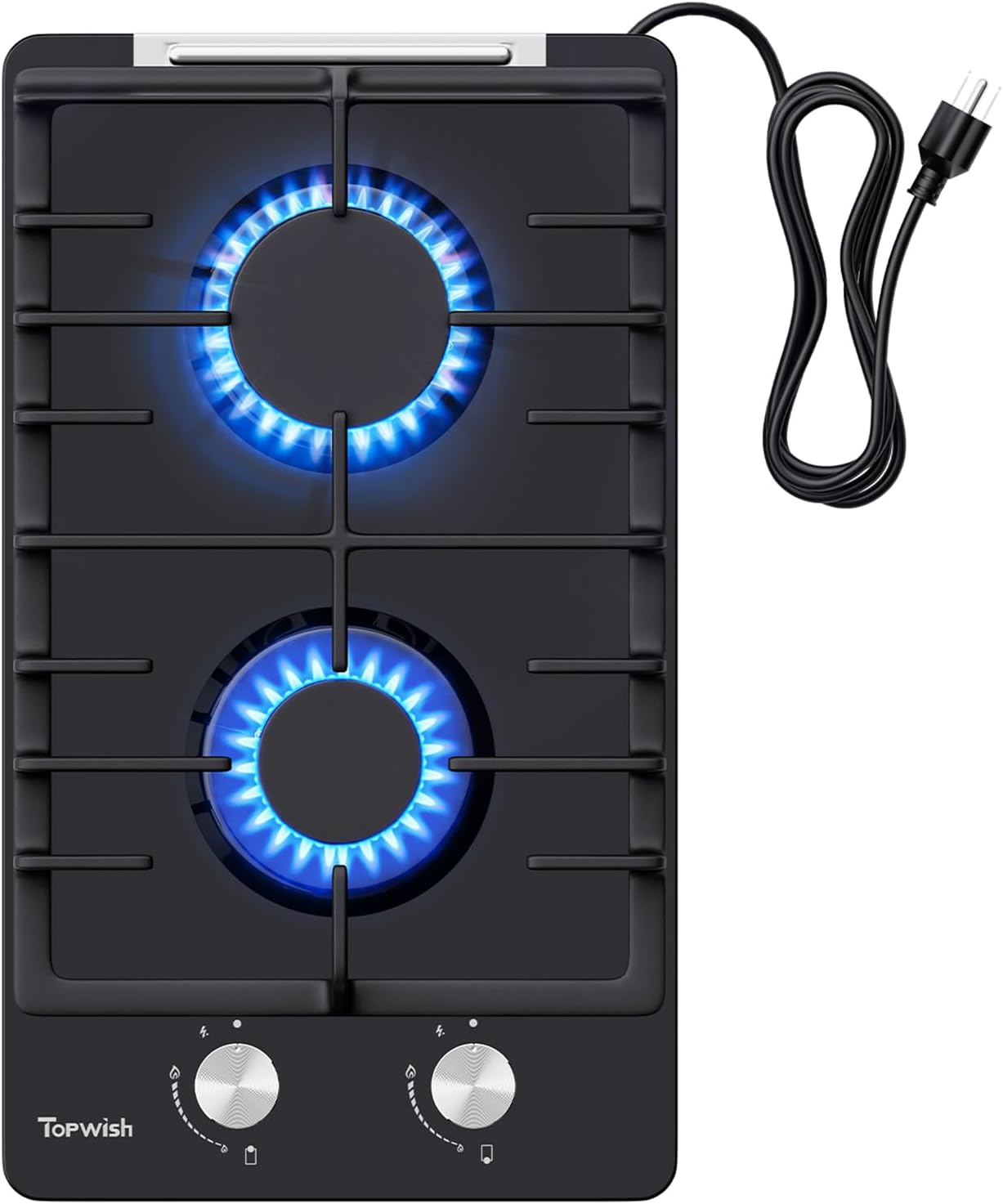 12-Inch 2-Burner Gas Cooktop — 18,000 BTU LPG/NG Convertible Black Tempered Glass Hob with Thermocouple Protection – Image 1