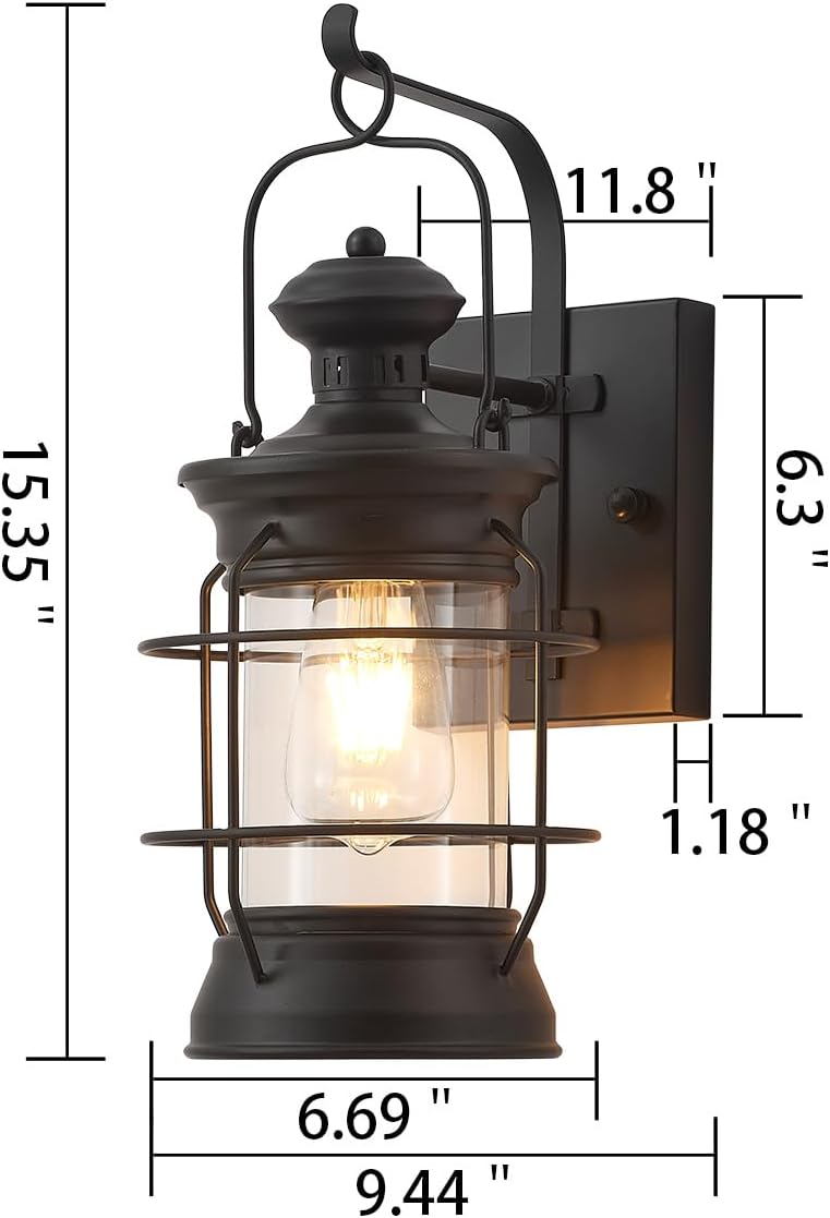 Matte Black Hardwired Farmhouse Lantern Wall Sconce | Tempered Glass, E26 Base | Indoor & Outdoor – Image 5