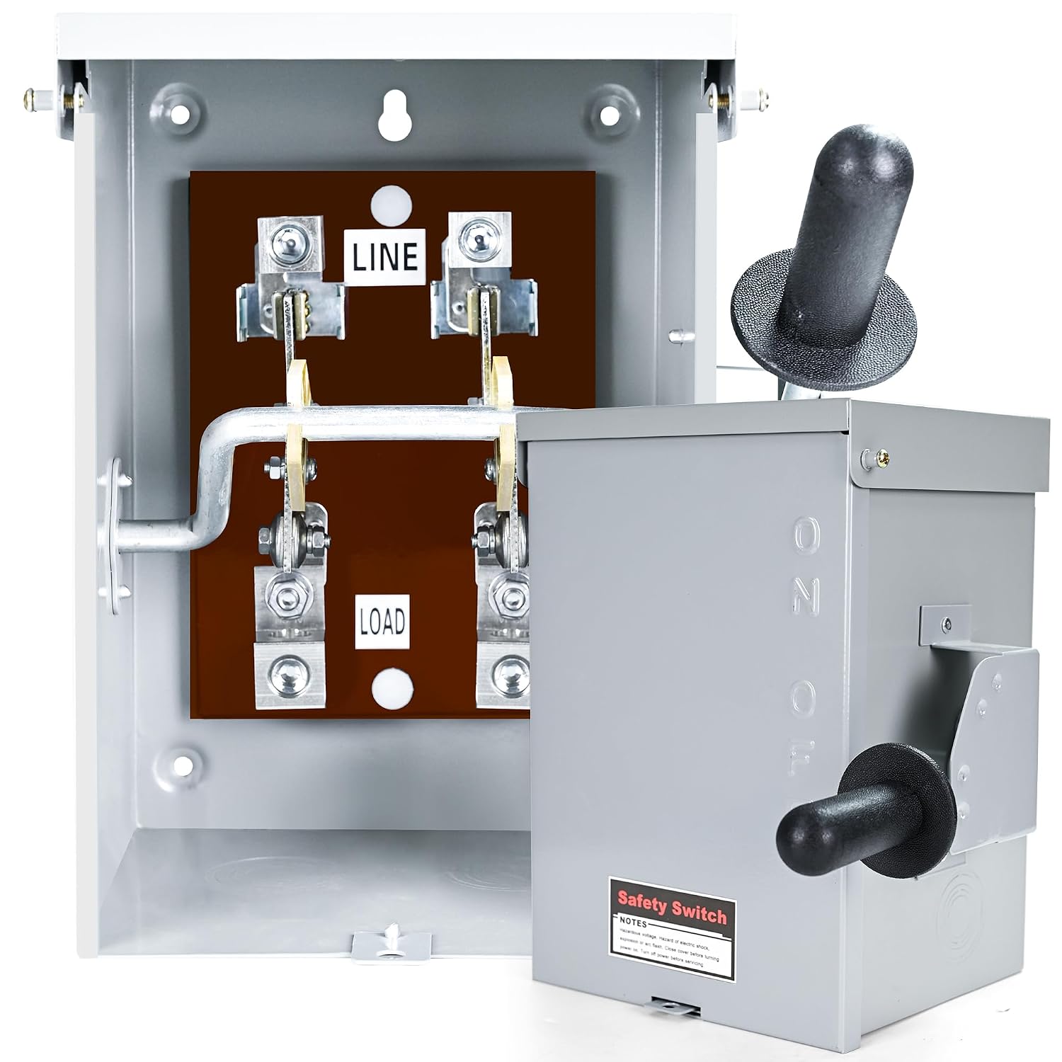 100 Amp 2-Pole Non-Fused Safety Disconnect Switch — NEMA-3R Enclosure with Ground Kit for Indoor & Outdoor Use – Image 1