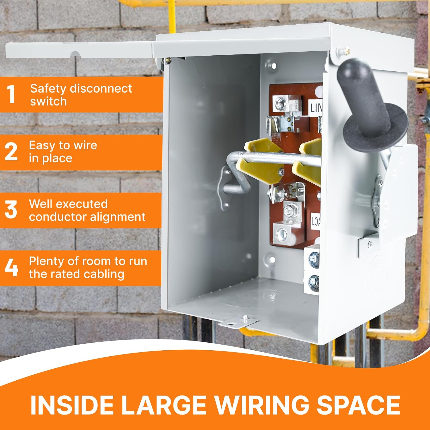 100 Amp 2-Pole Non-Fused Safety Disconnect Switch — NEMA-3R Enclosure with Ground Kit for Indoor & Outdoor Use – Image 4