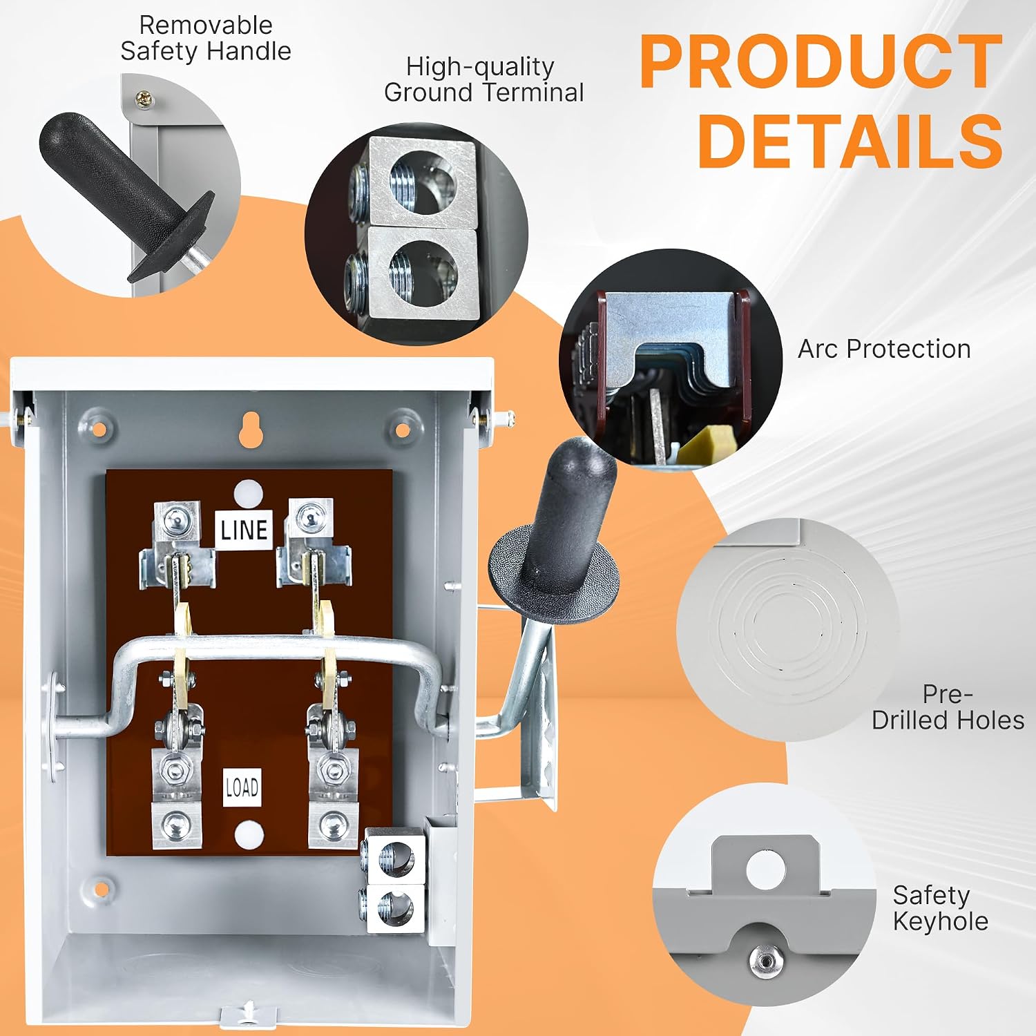 100 Amp 2-Pole Non-Fused Safety Disconnect Switch — NEMA-3R Enclosure with Ground Kit for Indoor & Outdoor Use – Image 2
