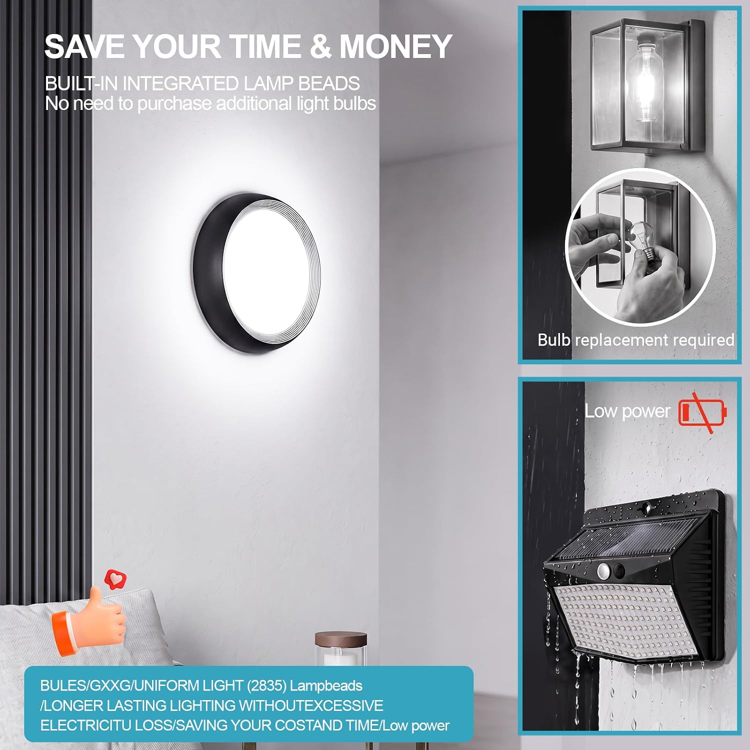 36W Black Outdoor LED Wall Sconce — 3000 Lumens, 6000K Daylight, IP65 Waterproof Aluminum & Acrylic Fixture – Image 3