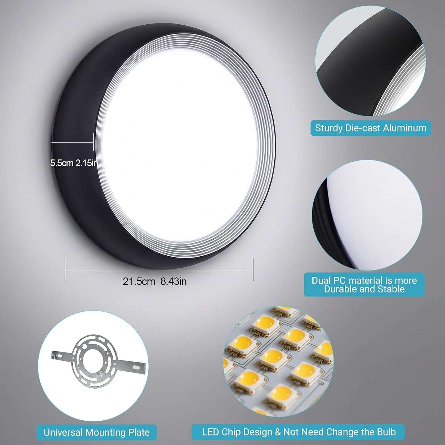36W Black Outdoor LED Wall Sconce — 3000 Lumens, 6000K Daylight, IP65 Waterproof Aluminum & Acrylic Fixture – Image 5