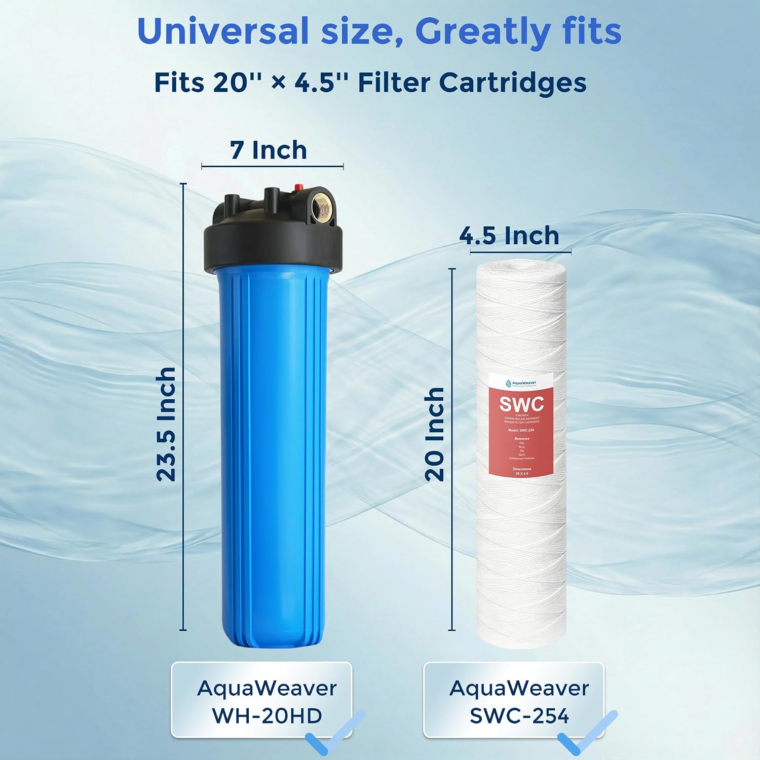 20" x 4.5" Whole House Water Filter Housing — Double O-Ring, 1" Brass Inlet – Image 5
