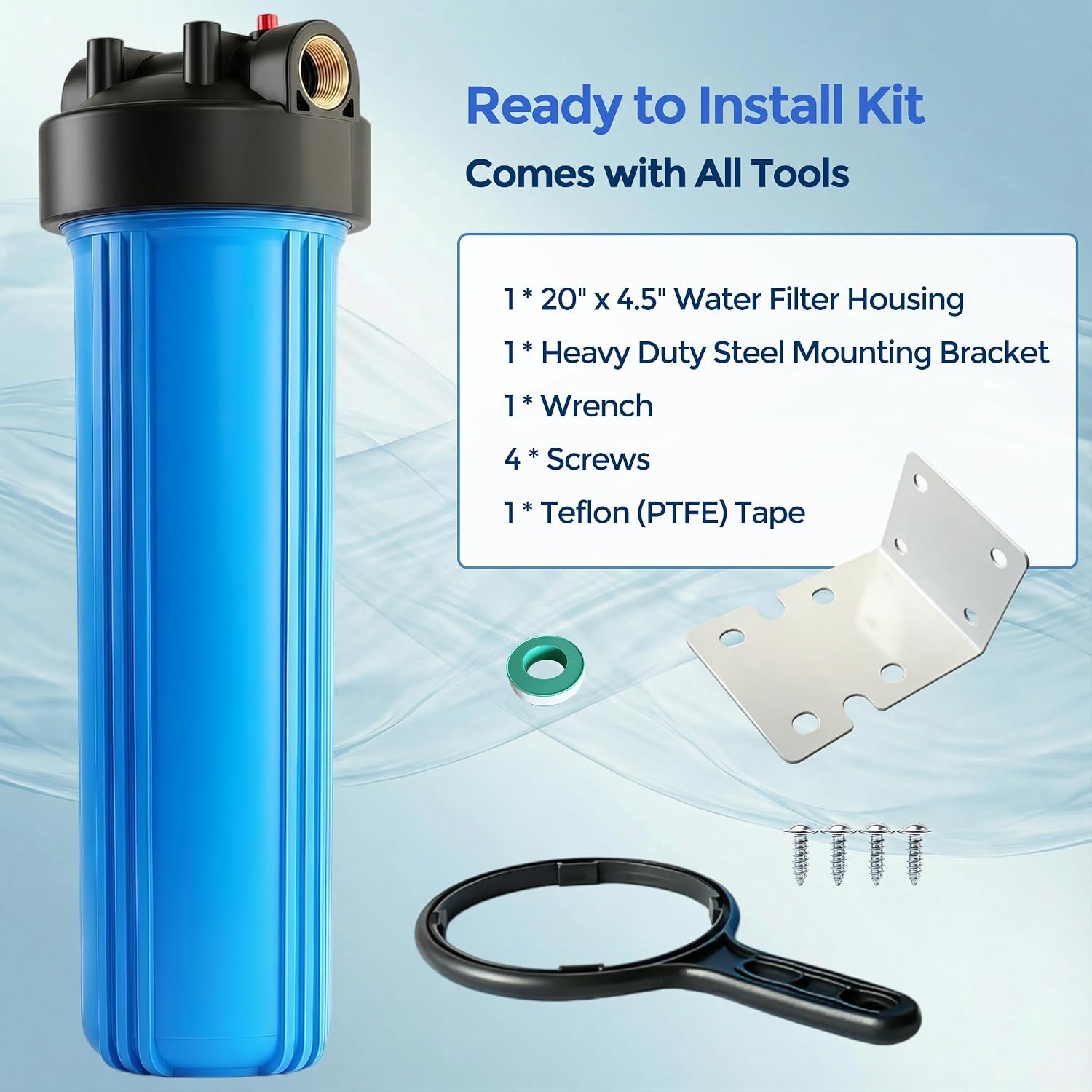 20" x 4.5" Whole House Water Filter Housing — Double O-Ring, 1" Brass Inlet – Image 2