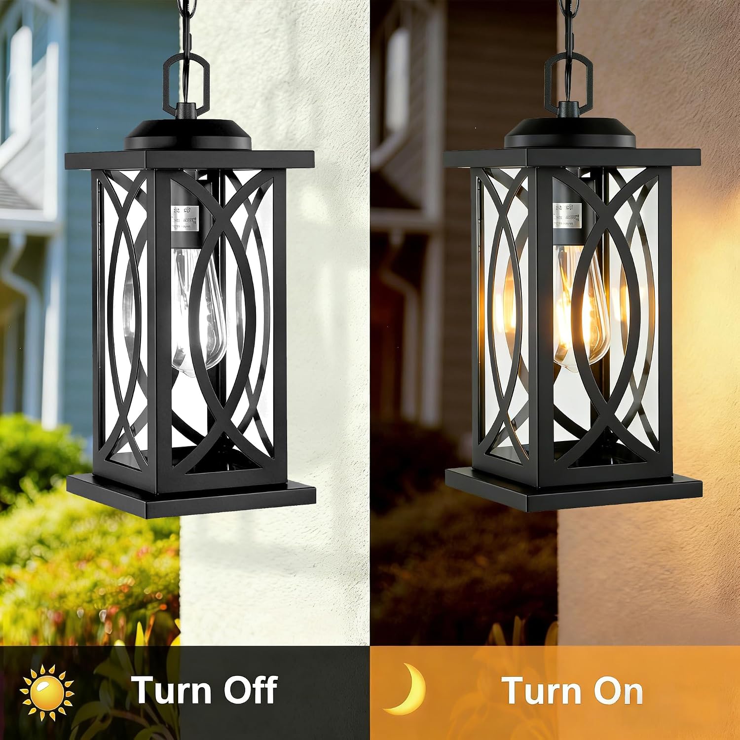 Matte Black Farmhouse Outdoor Pendant Light | Cross Grid, Clear Glass, E26, 48" Adjustable Chain – Image 2