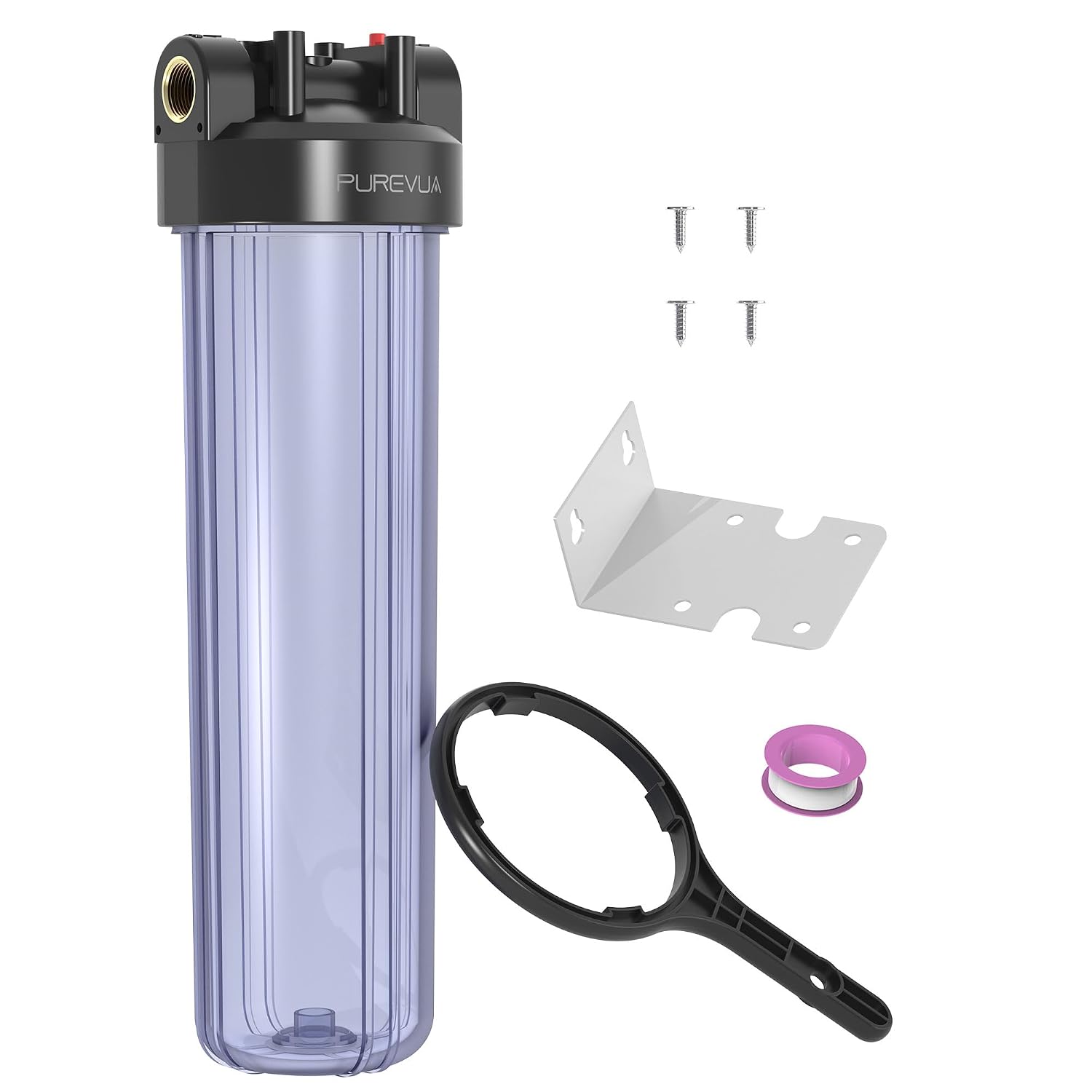 20" x 4.5" Big Blue Whole House Water Filter Housing — Clear Polypropylene with 1" NPT Brass Ports & Pressure Relief Valve – Image 1