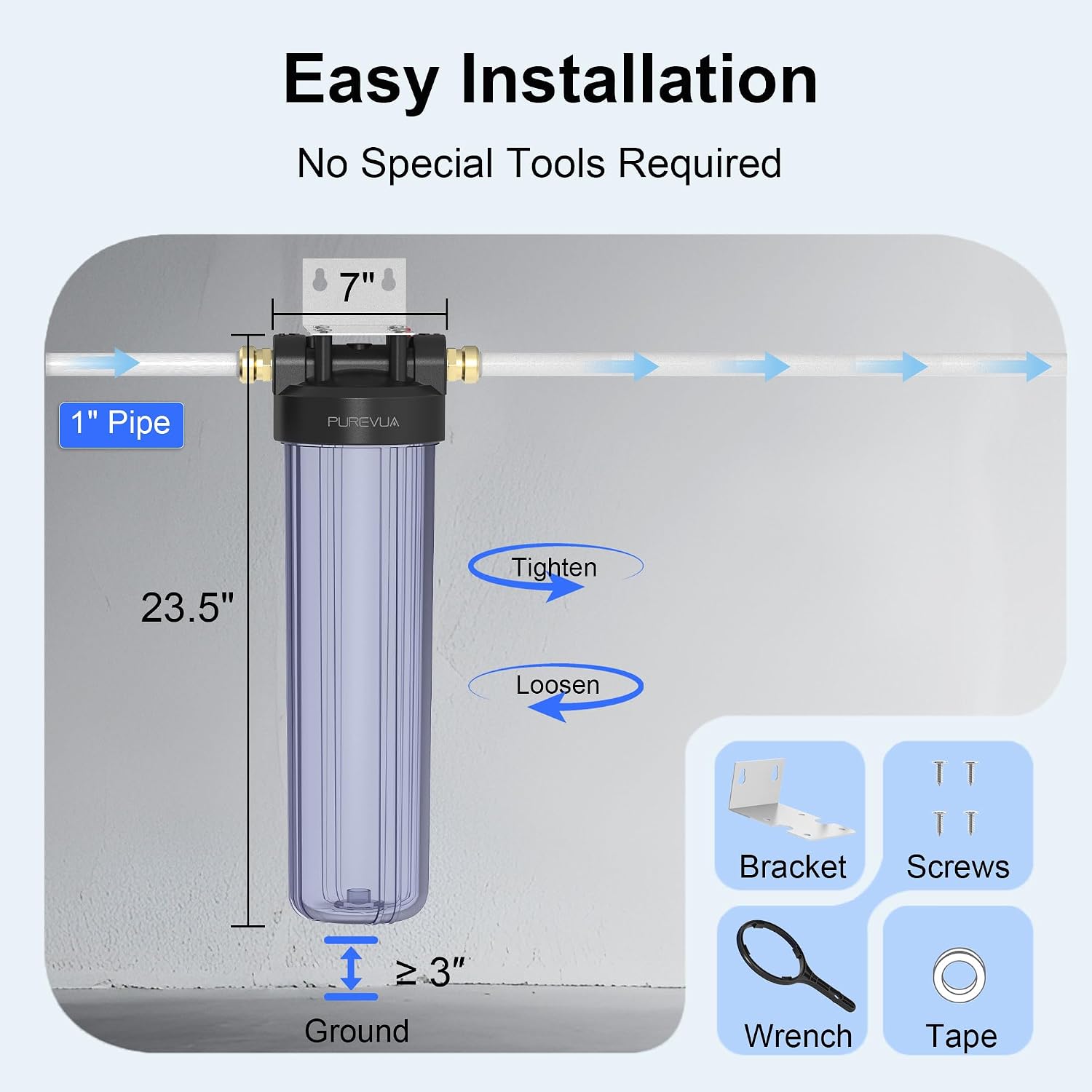 20" x 4.5" Big Blue Whole House Water Filter Housing — Clear Polypropylene with 1" NPT Brass Ports & Pressure Relief Valve – Image 5