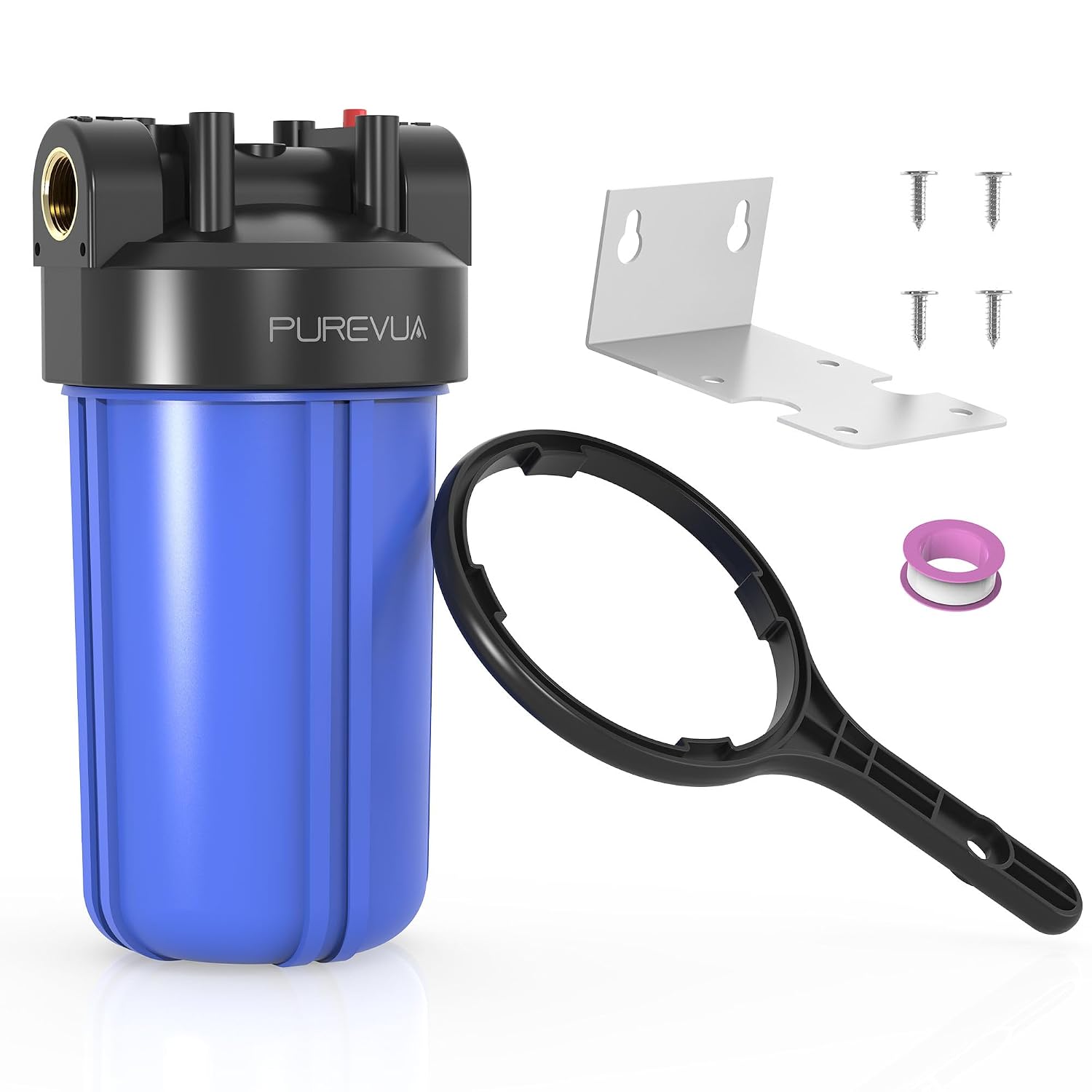10" x 4.5" Big Blue Whole House Water Filter Housing — Reinforced Polypropylene with 1" NPT Brass Ports & Pressure Relief Valve – Image 1