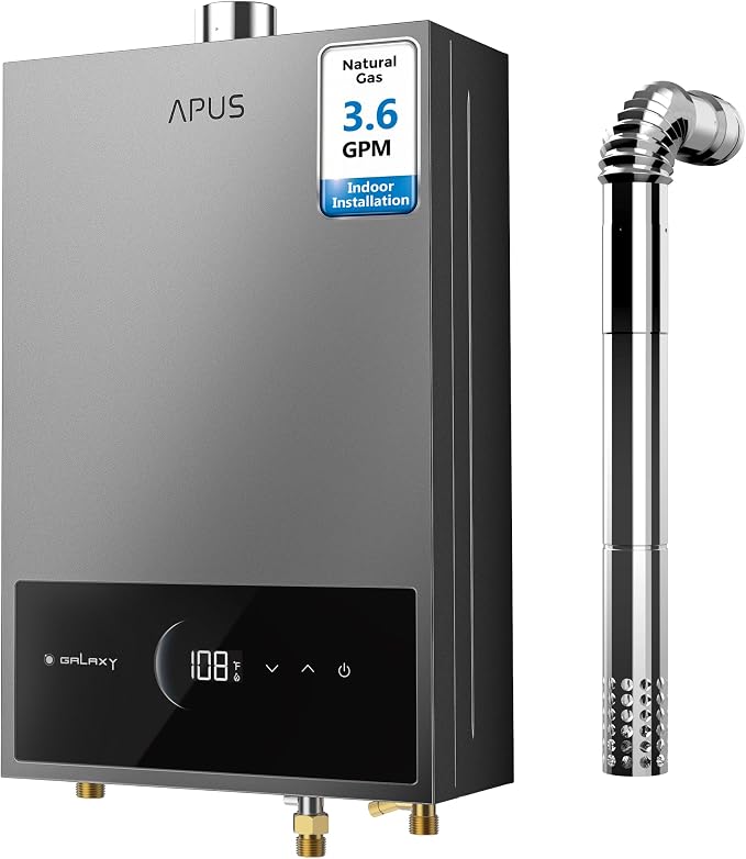 Indoor Natural Gas Tankless Water Heater – 80,000 BTU, 3.6 GPM, Wall-Mounted with LED Touchscreen – Image 1