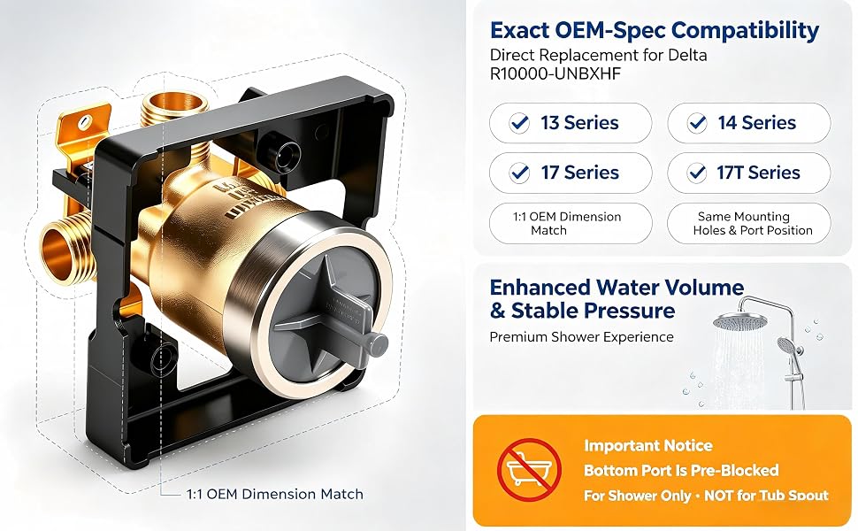 Delta R10000-UNBXHF MultiChoice Universal High-Flow Shower Rough-In Valve Body – 1/2" Copper/IPS/PEX/CPVC Inlets – Image 2