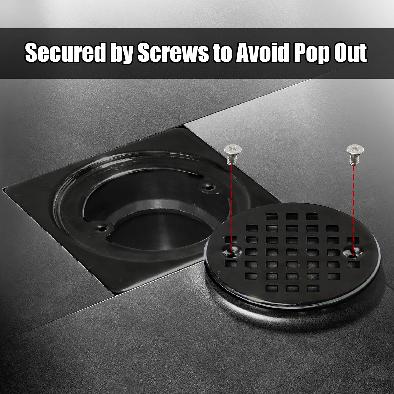 2-Inch Square Shower Drain Kit with Matte Black 304 Stainless Steel Grate — Schluter Kerdi Compatible – Image 3