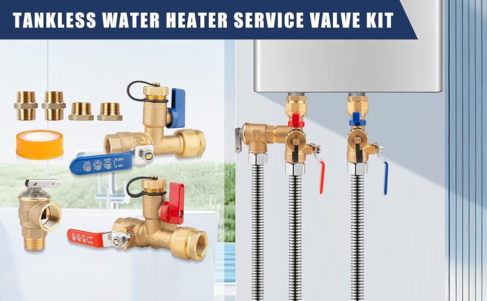 All-Brass Tankless Water Heater Valve Kit – 8-Piece Installation & Flushing Set with 3/4" and 1/2" NPT Adapters – Image 2