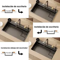 Stainless steel kitchen sink with faucet and accessories – Image 2