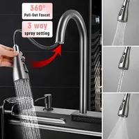 Stainless steel kitchen sink with faucet and accessories – Image 1