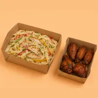 Yaadie Feast – Chicken Alfredo + 5-piece wings, BBQ, No Customization