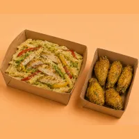 Yaadie Feast – Chicken Alfredo + 5-piece wings, Lemon Pepper, No Bell Peppers