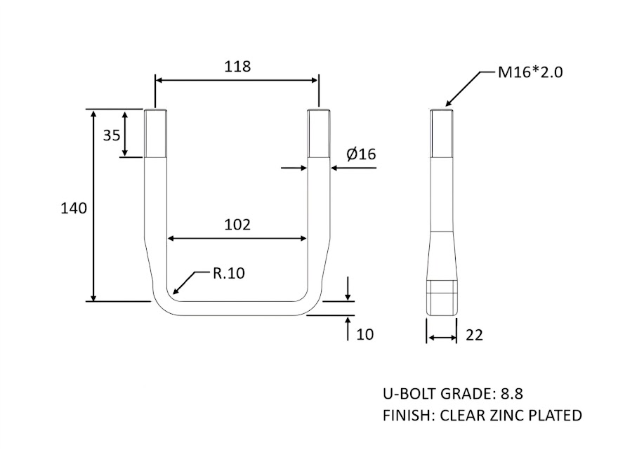 M16 U-Bolts To Suit 100mm box – Image 1