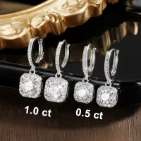 GRA Certified Moissanite Halo Drop Hoop Earrings – Image 3