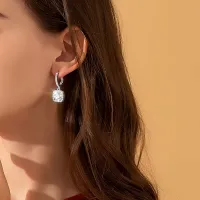 GRA Certified Moissanite Halo Drop Hoop Earrings – Image 4