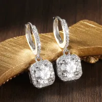 GRA Certified Moissanite Halo Drop Hoop Earrings – Image 2