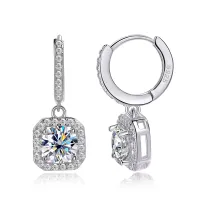 GRA Certified Moissanite Halo Drop Hoop Earrings – Image 1