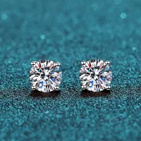 NGSTC Certified Moissanite Stud Earrings, Solitaire – Image 2