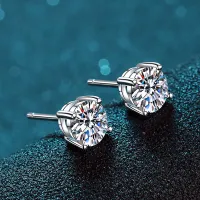 NGSTC Certified Moissanite Stud Earrings, Solitaire – Image 1