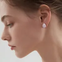 Pear Cut Moissanite Halo Waterdrop Stud Earrings – Image 4