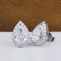 Pear Cut Moissanite Halo Waterdrop Stud Earrings – Image 2