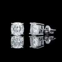 Certified Cushion Cut Moissanite Stud Earrings – Image 1