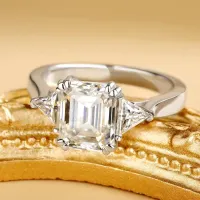 5cttw Full Moissanite Emerald & Triangle Cut Engagement Ring – Image 1