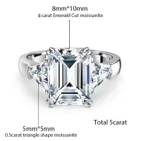 5cttw Full Moissanite Emerald & Triangle Cut Engagement Ring – Image 2