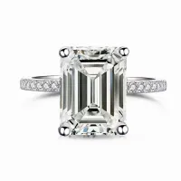 Emerald Cut Full Moissanite Hidden Halo Engagement Ring – Image 3