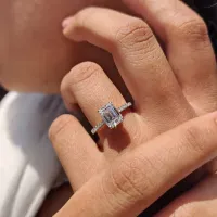 Emerald Cut Full Moissanite Hidden Halo Engagement Ring – Image 4