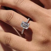 Emerald Cut Full Moissanite Hidden Halo Engagement Ring – Image 5