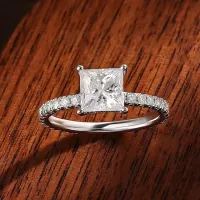 Princess Cut All Moissanite Hidden Halo Engagement Ring, 2.6cttw – Image 1