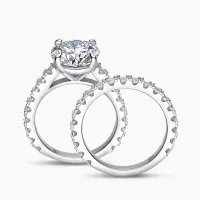 3ct Moissanite Solitaire Ring & Pavé Eternity Band Set – Image 1