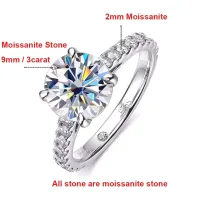 3ct Moissanite Solitaire Ring & Pavé Eternity Band Set – Image 2