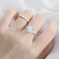 3ct Moissanite Solitaire Ring & Pavé Eternity Band Set – Image 5