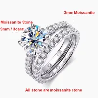 3ct Moissanite Solitaire Ring & Pavé Eternity Band Set – Image 8