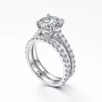 3ct Moissanite Solitaire Ring & Pavé Eternity Band Set – Image 7